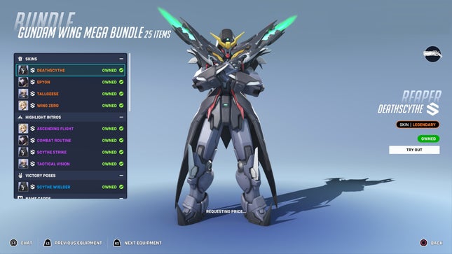 Το στιγμιότυπο οθόνης δείχνει το δέρμα Gundam για το Reaper.